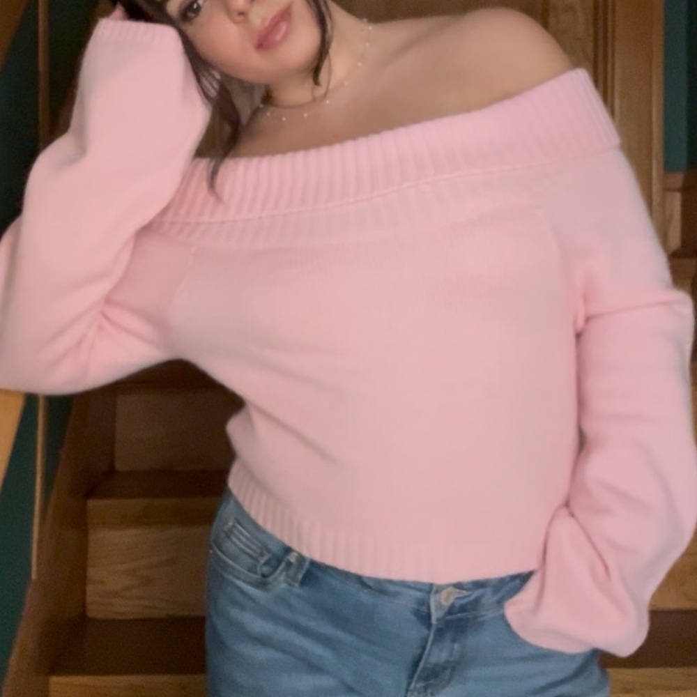 Pink Off-Shoulder Women Sweater - Picture 4 of 4